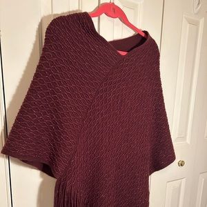 One Size Lightweight Burgundy Shawl with Metallic Yarn